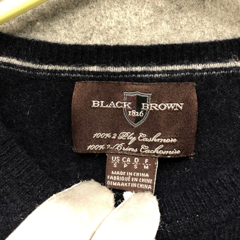 Black Brown 1826 Mens Small Navy Blue 100% 2-Ply Cashmere Crewneck Sweater - Picture 3 of 9